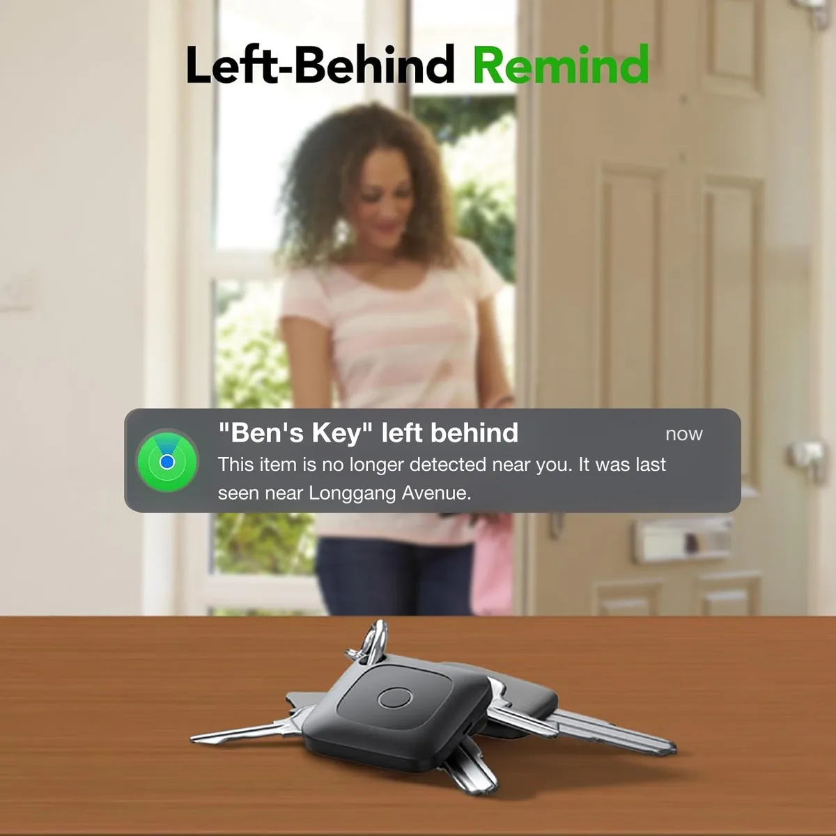 iPhone showing a left-behind alert for a rucksack with a Homing Tag on it